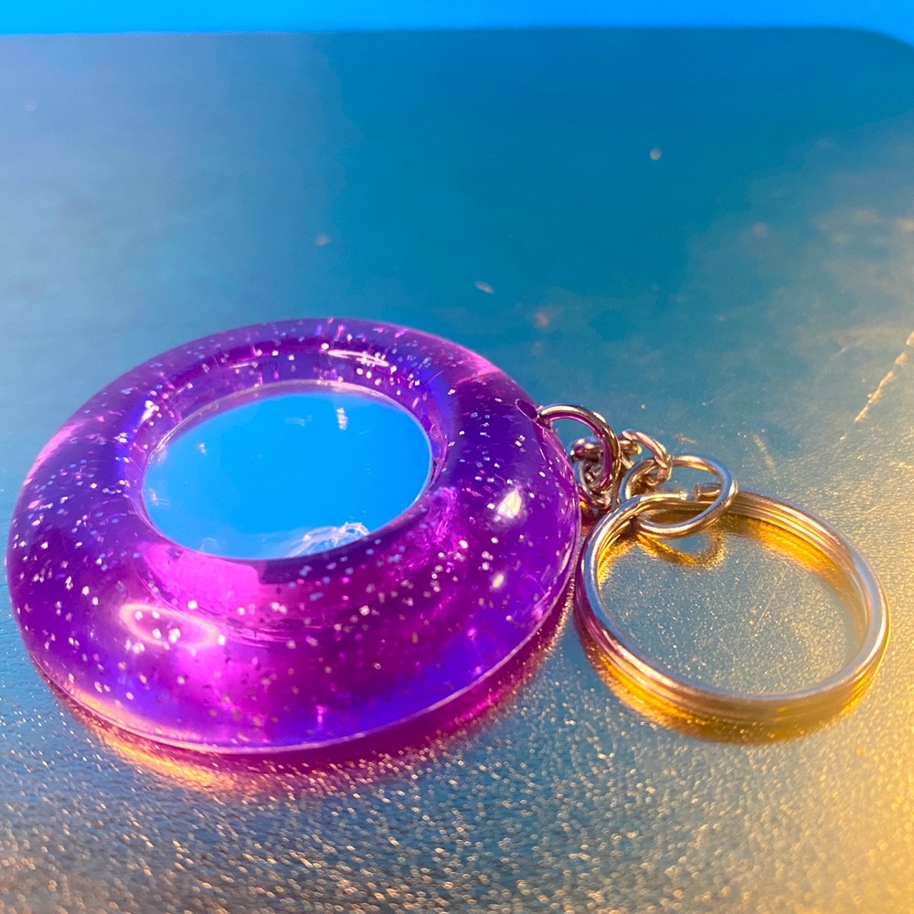LISA FRANK VINTAGE 90’s Purple Glitter  Keychain With Picture Frame & Mirror